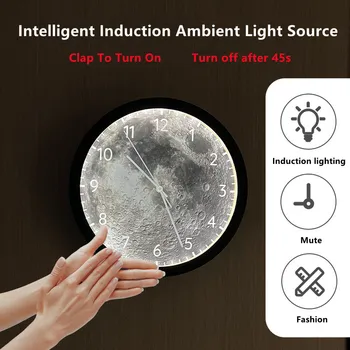30 cm Inteligentný Hlasový Riadené Osvetlenie Nástenné Hodiny Tvorivé Mesiac Zemi Urán Svetlo Luxusné Hodiny Vypnúť LED Domov Nástenné Hodiny