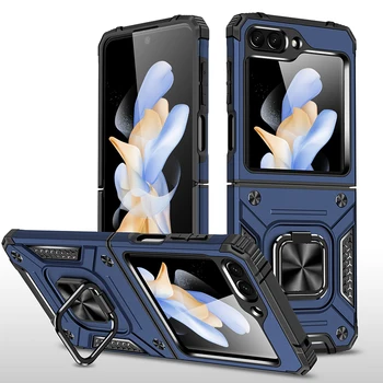 Shockproof Ťažké Brnenie obal pre Samsung Galaxy Z Flip 5 Flip5 5G Kovový Krúžok Stojan Mobilný Telefón Prípadoch Capa