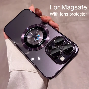 Luxusné Objektív Chrániť Pokovovanie Jasné puzdro pre iPhone 15 14 13 12 11 Pro Max Plus Magsafe Magnetické Bezdrôtové Nabíjanie Silikónové Krytie
